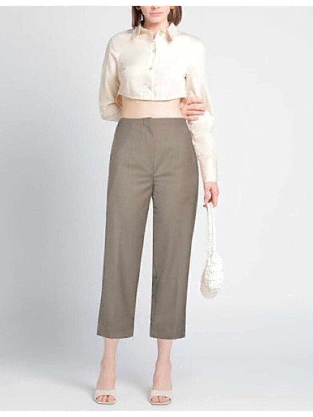 Sandro Paris casual pants high rise cropped wool blend size 38 in dove grey